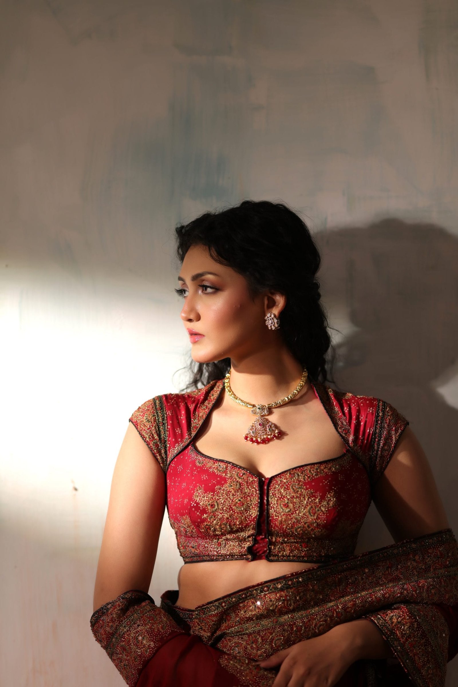 Classic Chiffon Hand Embroidered Mirror and Zardosi Work Saree - Image 9