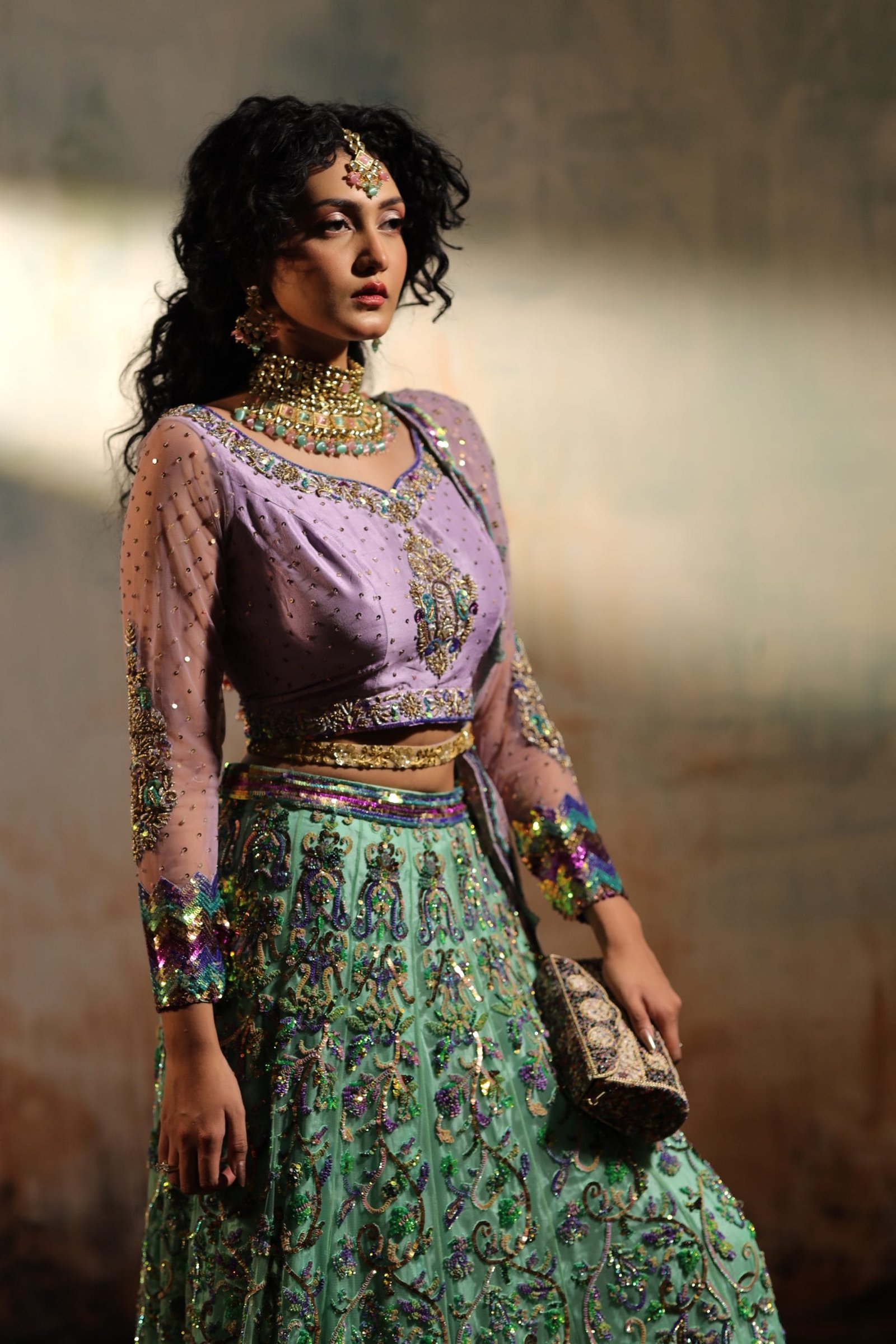 Multi Color Sequin Embroidered Lehenga - Image 9