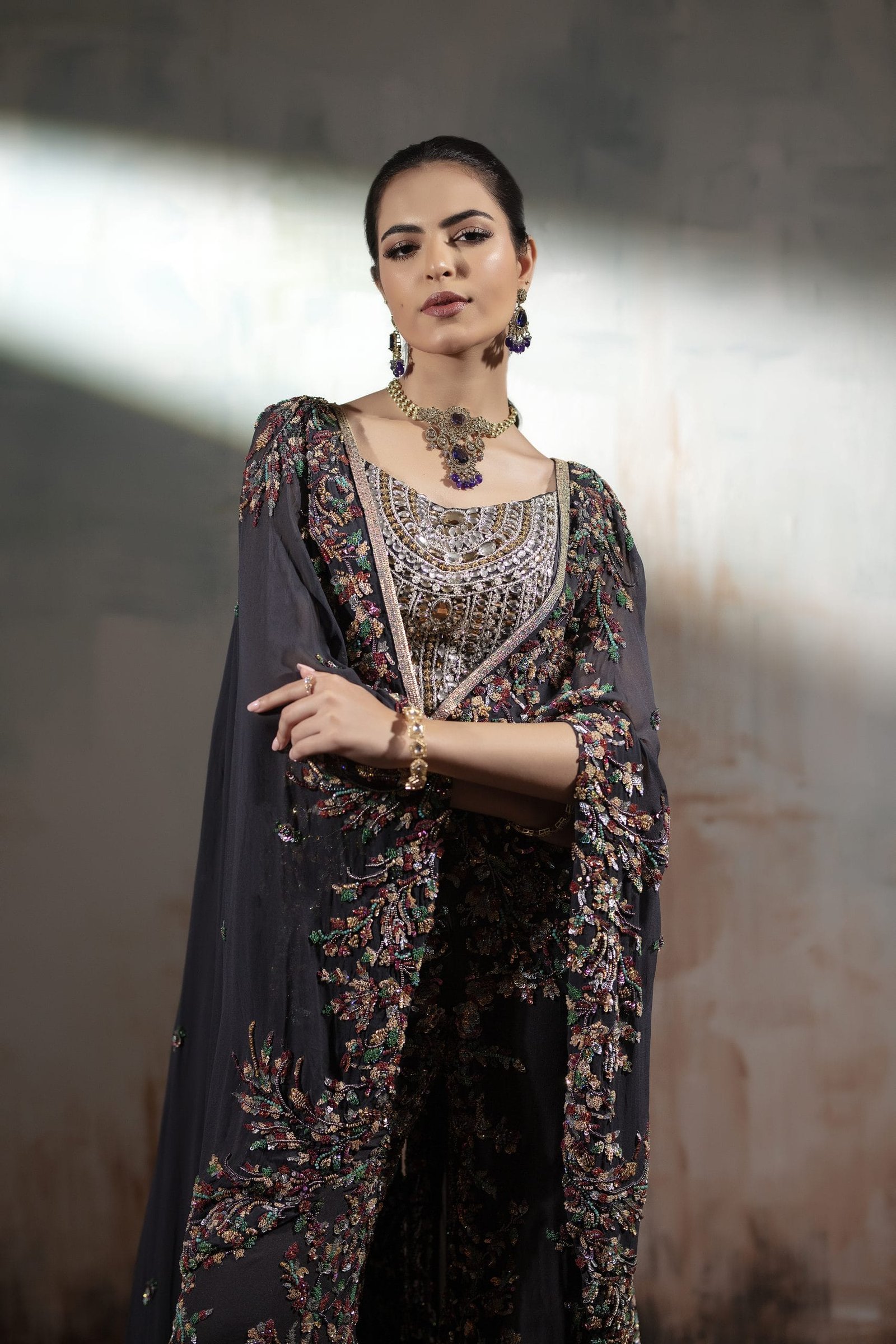 Signature Embroidered Cape with Trouser - Image 6