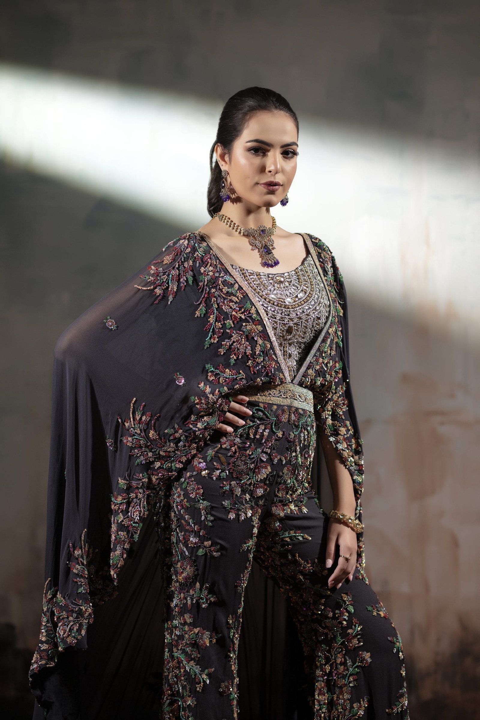 Signature Embroidered Cape with Trouser - Image 9