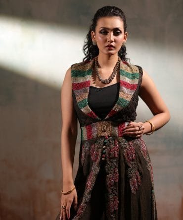 Sequin Embroidered Front Open Shawl Collar Shirt and Trouser