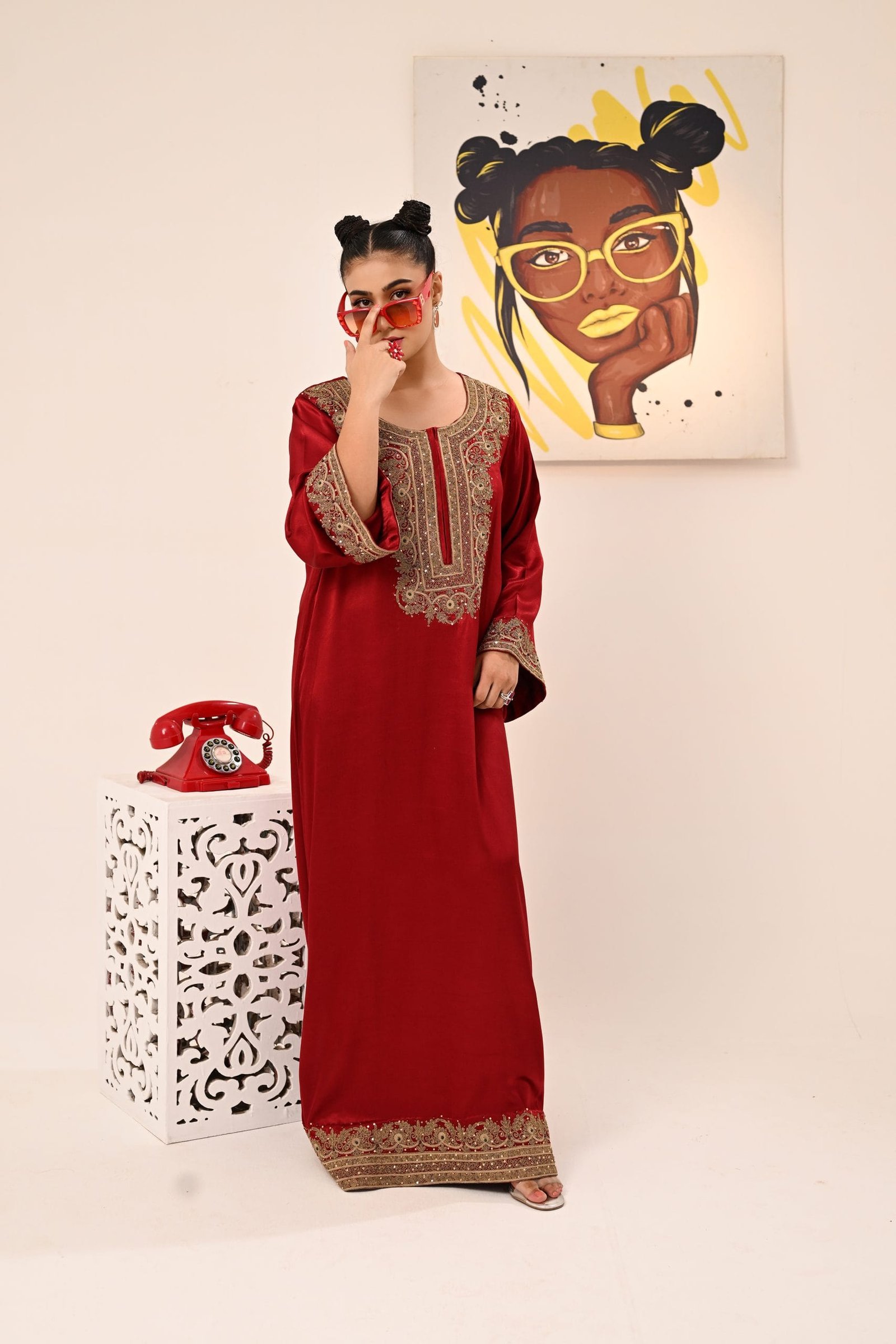 Red Long Kaftan Shirt - Image 3