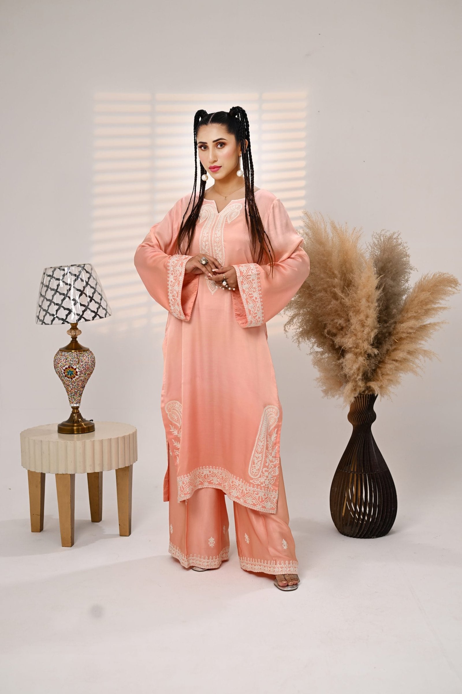 Shaded Peach Long Shirt Pants - Image 9