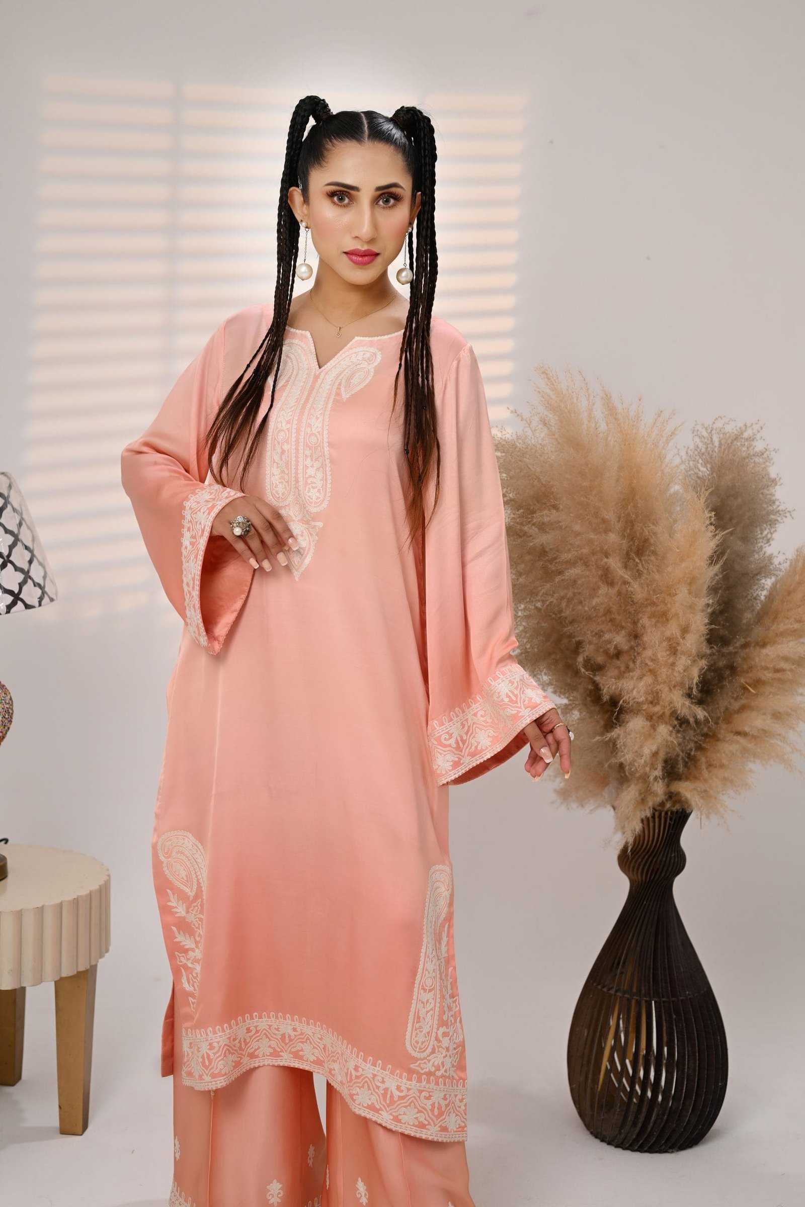 Shaded Peach Long Shirt Pants - Image 7